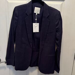 Joie Navy Classic 100% Linen Blazer Minimalistic Capsule Wardrobe Size 4 NWT